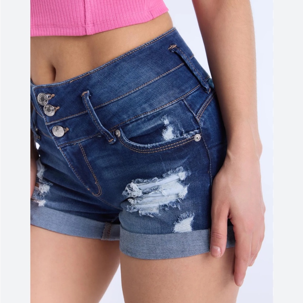 Bluenotes Olivia Shapeup High Rise Jean Cuffed Distressed Shorts Blue